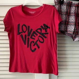 Victoria's Secret Red with Black Glitter Short Sleeve Pajama Sleep Shirt Top S
